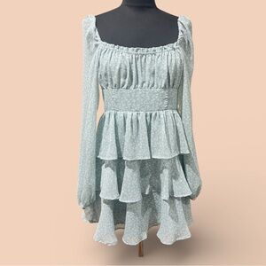 Altar'd State  ruffle chiffon floral mini Long Sleeve Dress size M